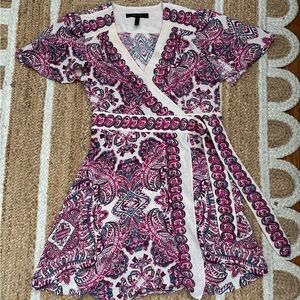 BCBGMAXAZRIA Womens Kylie Short Flutter Sleeve Woven Wrap Dress